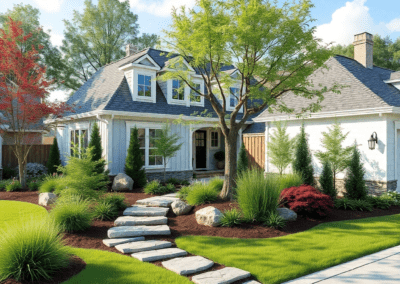 Landscape image with shrubs and plants