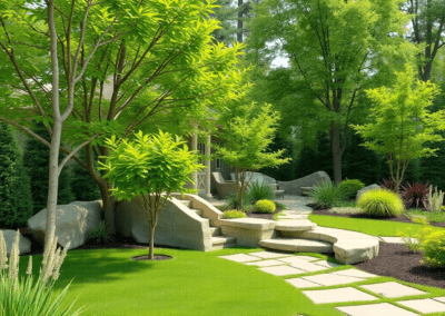 Landscape image with shrubs and plants