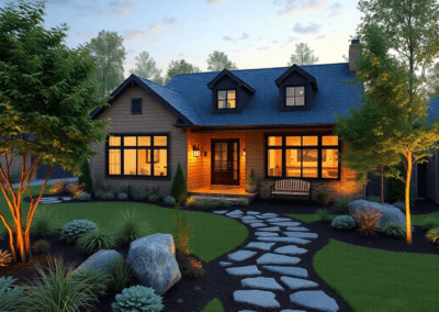 Landscape image with shrubs and plants