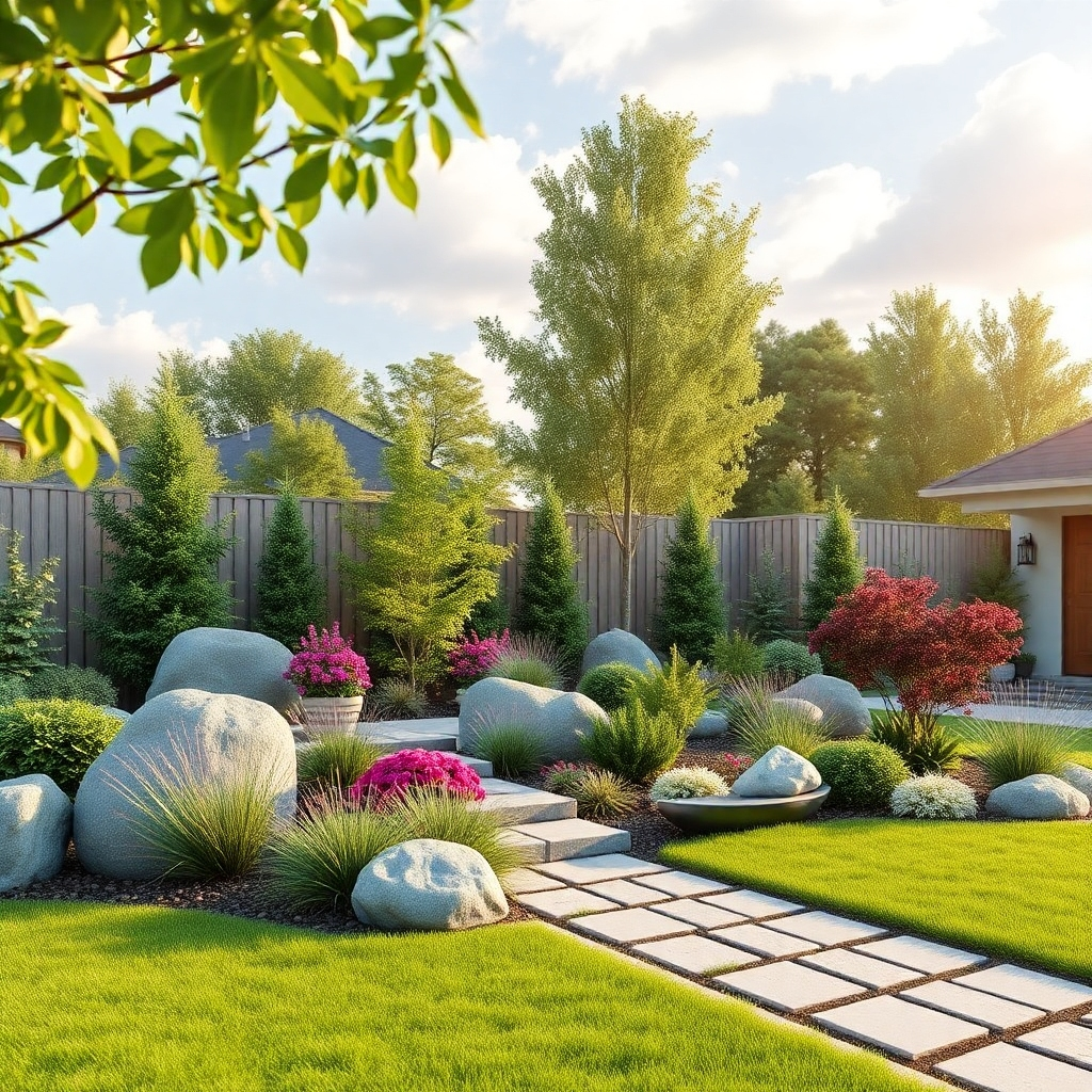 Landscape image with shrubs and plants