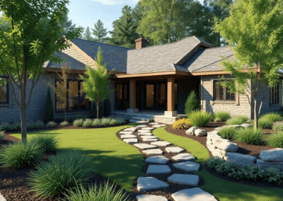 Landscape image with shrubs and plants