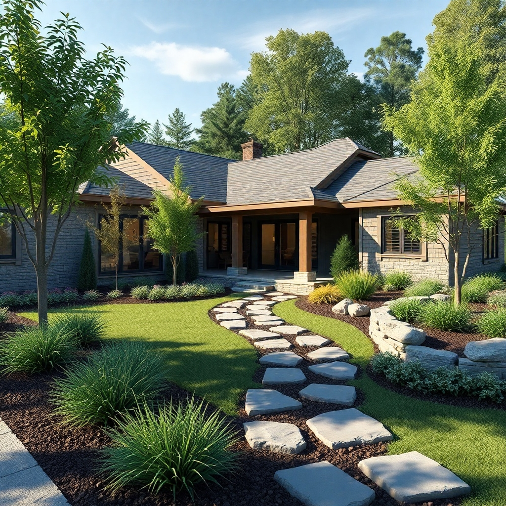 Landscape image with shrubs and plants